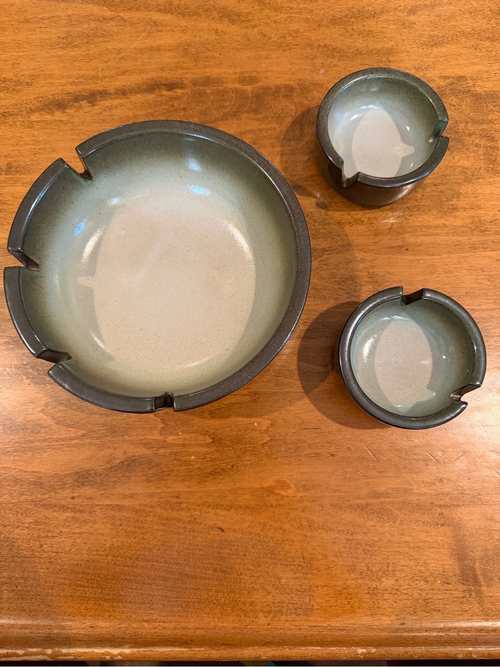 Heath Ceramics Vintage Ashtray Set in Sage Green and Charcoal
